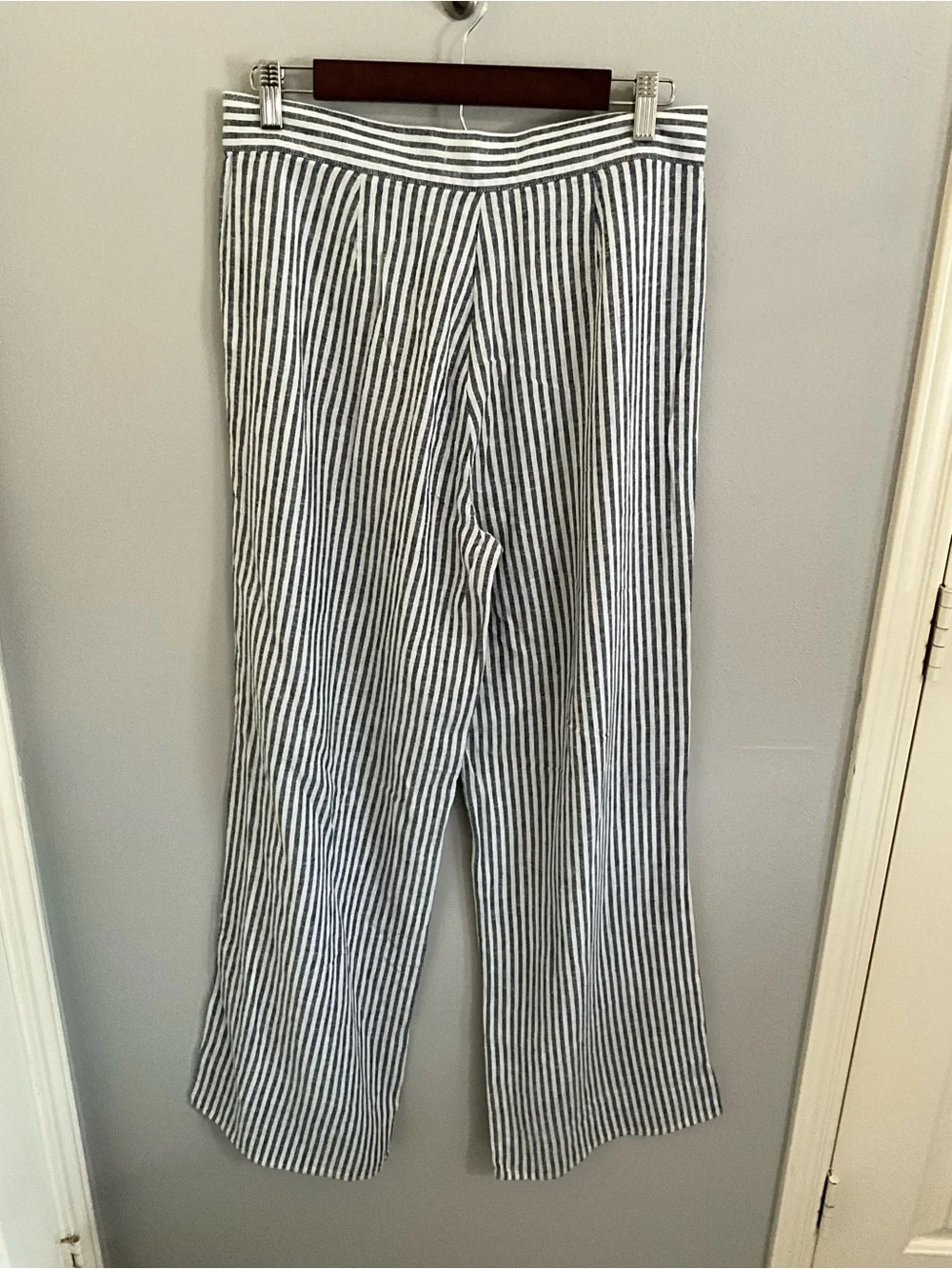 Michael Kors Black and White Striped Wide-Leg Trousers